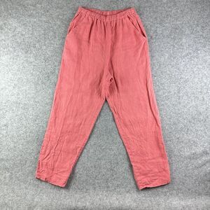 Match Point Linen Pants Womens M Coral Pull On Wide Tapered Leg Beach Lagenlook*